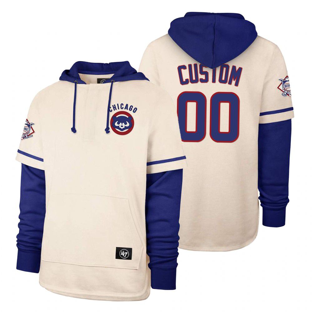 Men Chicago Cubs #00 Custom Cream 2021 Pullover Hoodie MLB Jersey->chicago cubs->MLB Jersey
